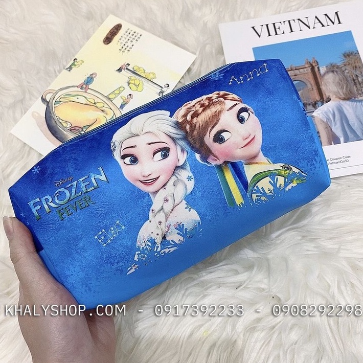 Hộp bút, bóp viết 1 ngăn lớn hình công chúa Anna Elsa (Frozen) màu xanh dành cho học sinh bé gái - 100FZX08180