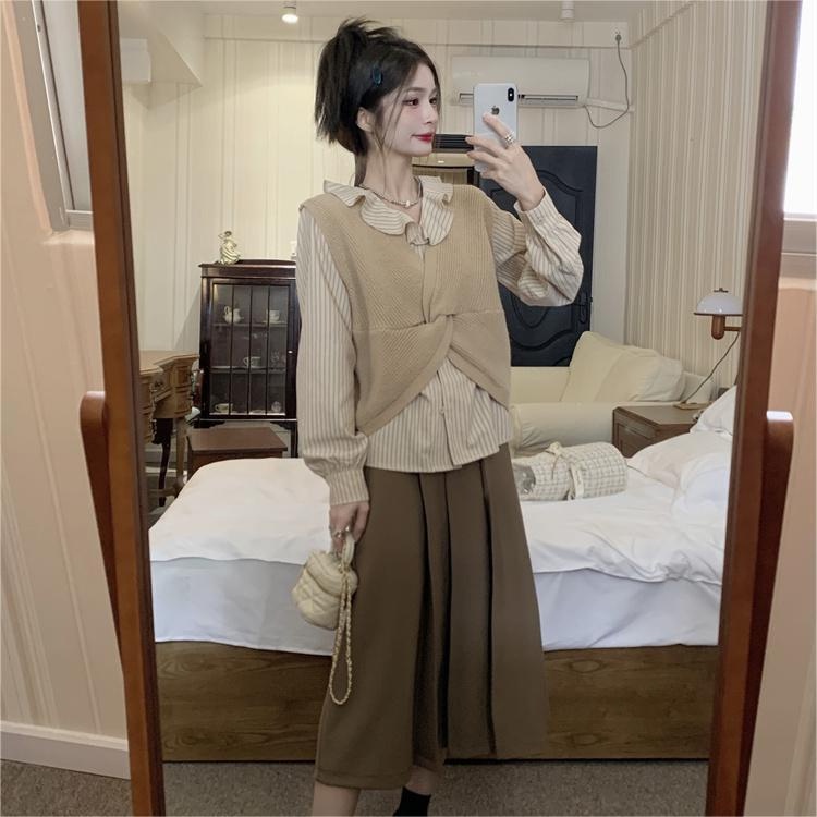 Áo dệt kim sát nách cổ chữ V/ áo sơ mi ZHELIHANGFEI lưng cao phong cách thời trang sang trọng cao cấp