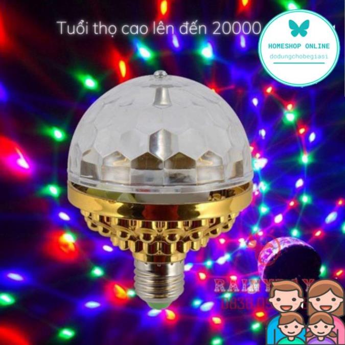 Đèn led xoay 7 màu vũ trường nháy chớp theo nhạc bay phòng sân khấu hiệu ứng 360 độ kèm đui cắm E27