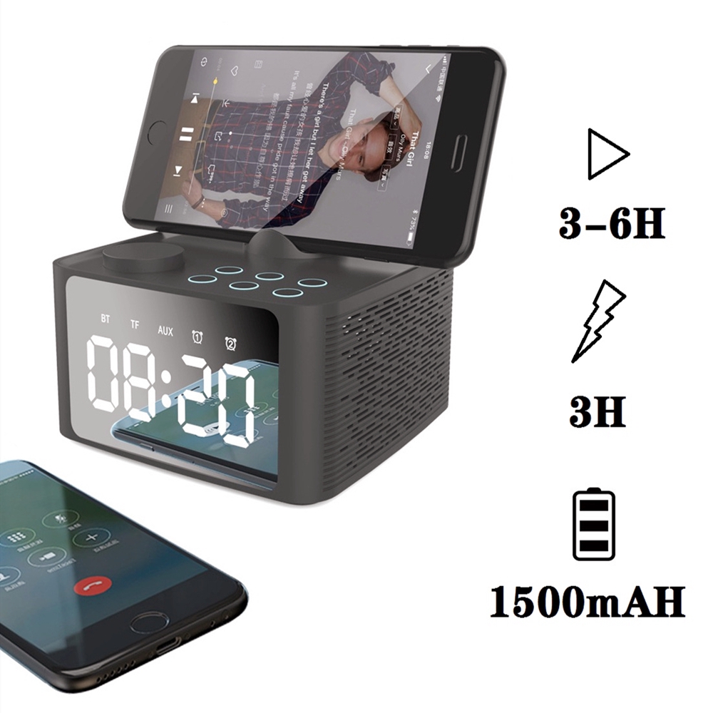 Loa không dây kỹ thuật số kết nối Bluetooth kiêm đài FM tích hợp đồng hồ báo thức và gương trang điểm