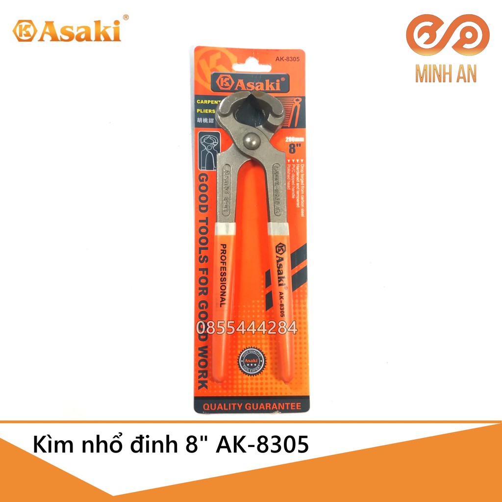 Kìm nhổ đinh 8&quot; [HÀNG CHÍNH HÃNG] ASAKI AK-8305 Kìm càng cua đầu lớn