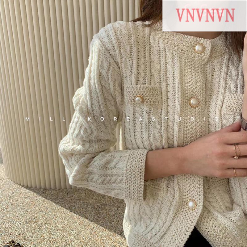 Áo Khoác Cardigan Dệt Kim Tay Dài Phối Nút Ngọc Trai Thanh Lịch | BigBuy360 - bigbuy360.vn