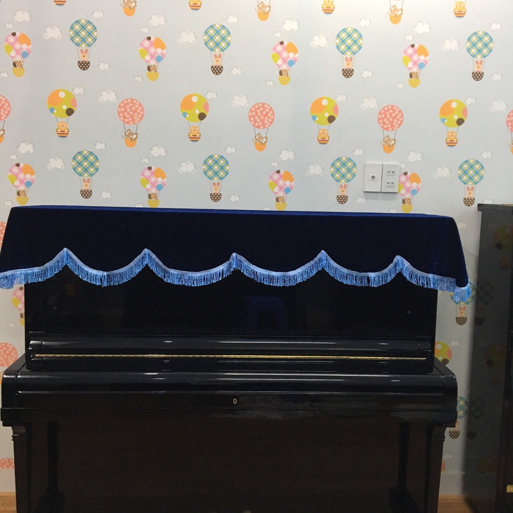 KHĂN PHỦ ĐÀN PIANO NHUNG XANH DƯƠNG KÍCH THƯỚC 2M X 80CM