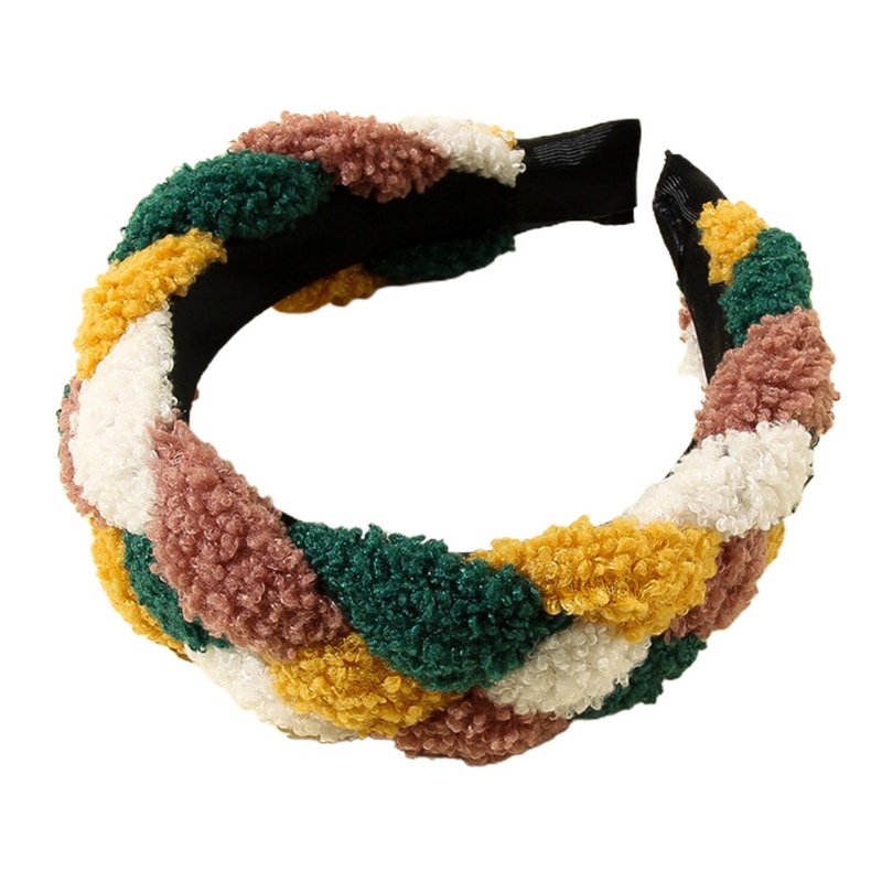 Băng Đô Cài Tóc Giả Lông Cừu Bản Rộng Màu Tương Phản Phong Cách Dân Tộc Vintage Mùa Đông Cho Nữ