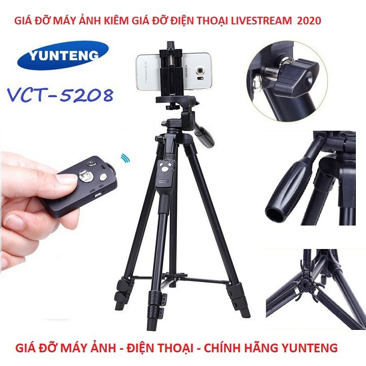 Giá Đỡ Điện Thoại, Chân Máy Ảnh Camera Livestream Chuyên Nghiệp Chính Hãng Yunteng VCT 5208