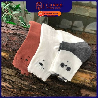 Tất Vớ Cao Cổ Hàn Quốc Hình Chú Gấu CUPPO We Bare Bears Chất Liệu Cotton Siêu Mát