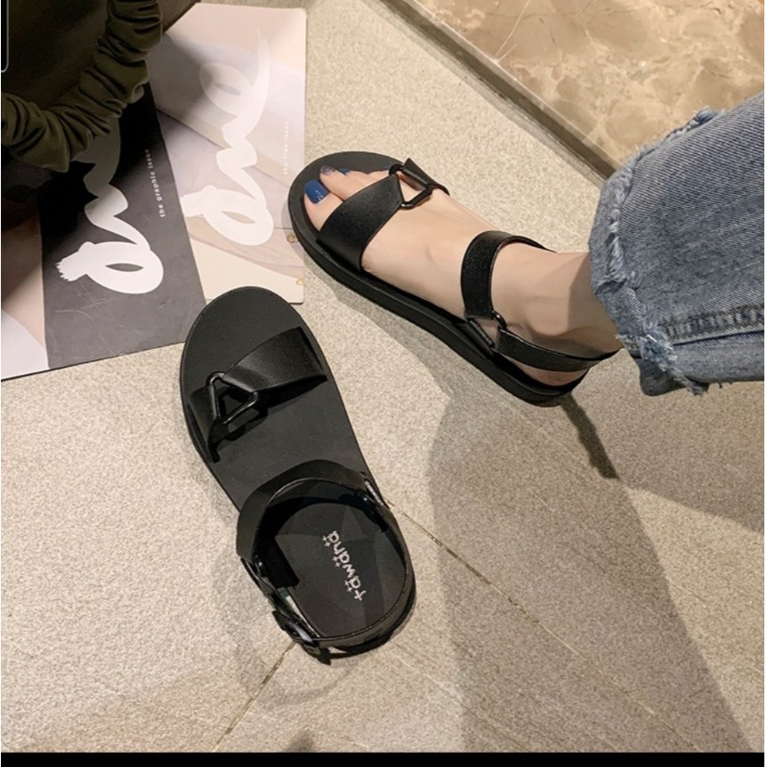 Giày Sandal Nữ KOREA Nhựa Dẻo đi dun lịch chống trơn trượt Đi Mưa Hapu (Đen, Kem,Xanh Ngọc,Nâu) - GL008