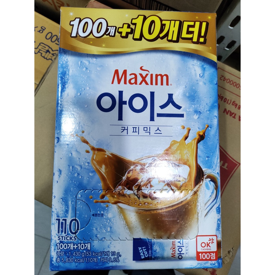 CÀ PHÊ ĐEN ĐÁ HÀN QUỐC MAXIM ICE 100 GÓI (+10 GÓI TẶNG THÊM) - 아이스 블랙 커피믹스 100입