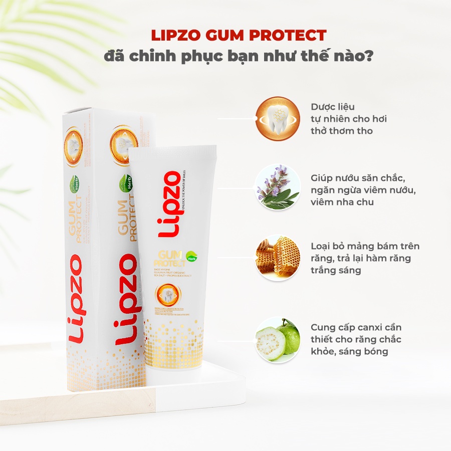 Kem Đánh Răng Lipzo Gum Protect 185Gr Chống Tụt Nướu, Ngăn Ngừa Chảy Máu Chân Răng, Ngừa Khuẩn, Răng Chắc Khoẻ Tự Nhiên