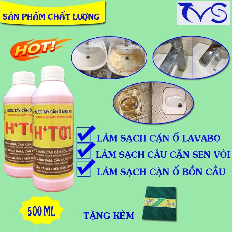 Tẩy trắng men sứ, bồn cầu, sen vòi cực mạnh HT01, tẩy ố cáu cặn, tác dụng x2 giá không đổi (LOẠI ĐẶC BIỆT)