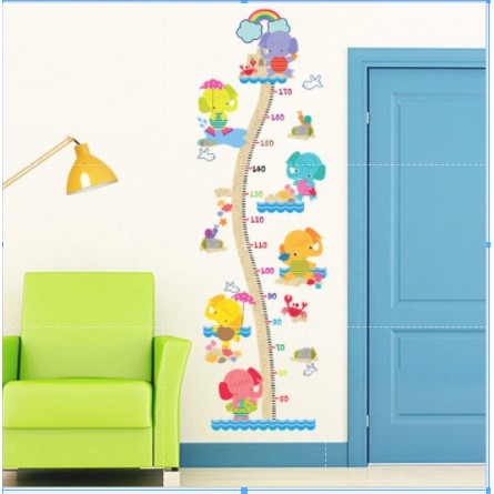 Decal dán tường thước đo 6 chú voi