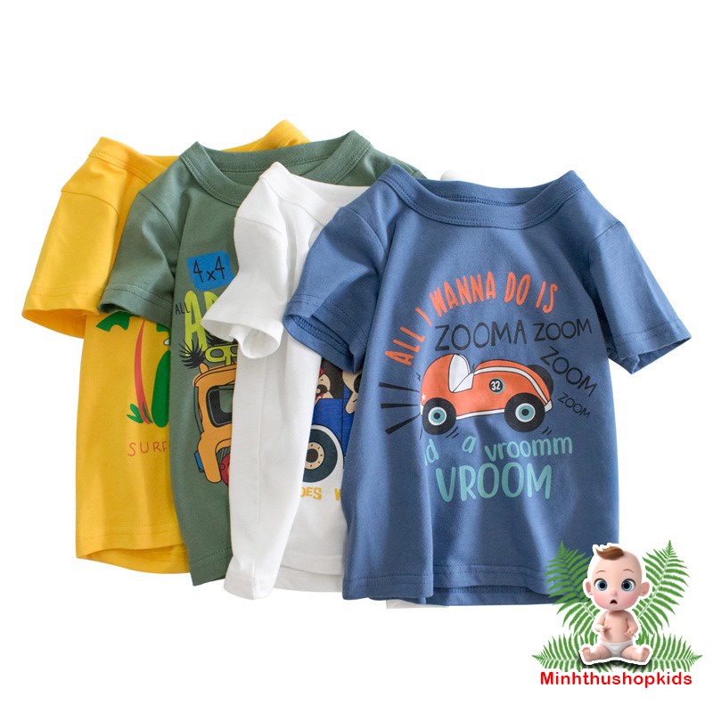 Áo bé trai 27KIDS áo thun cho bé họa tiết ô tô chất cotton QATE 550
