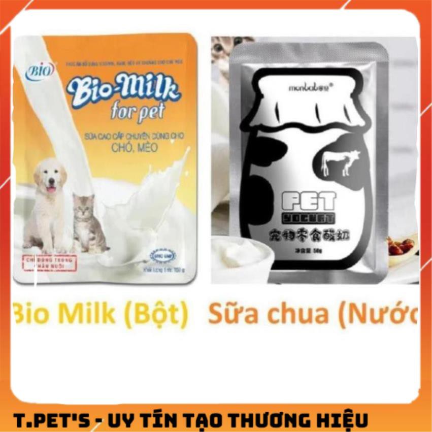 (1 gói) Sữa cho chó mèo (2 loại) Bio Milk (100gr bột) và sữa chua cho chó mèo biếng ăn (50ml nước)