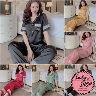 Đồ Ngủ💖Đồ Bộ Pijama Lụa Tay Ngắn-Quần Dài Satin Phối Ren LiLy