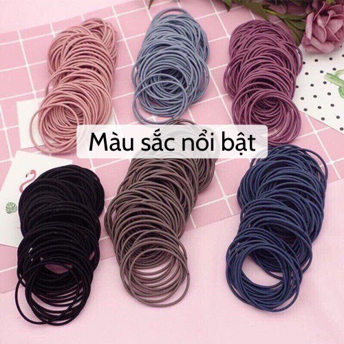 Set 100 Dây Buộc Tóc - Thun Cột Tóc Nhiều Màu Phong Cách Hàn Quốc Nữ Tính Co Giãn Tốt Kèm Túi Zip Tiện Lợi