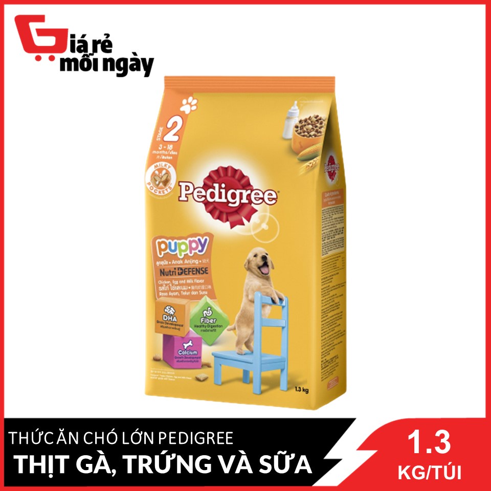 Gói Thức Ăn Cho Chó Con Từ 2 - 18 Tháng Hỗn Hợp Hoàn Chỉnh Pedigree Vị Thịt Gà, Trứng Và Sữa 1.3kg / gói