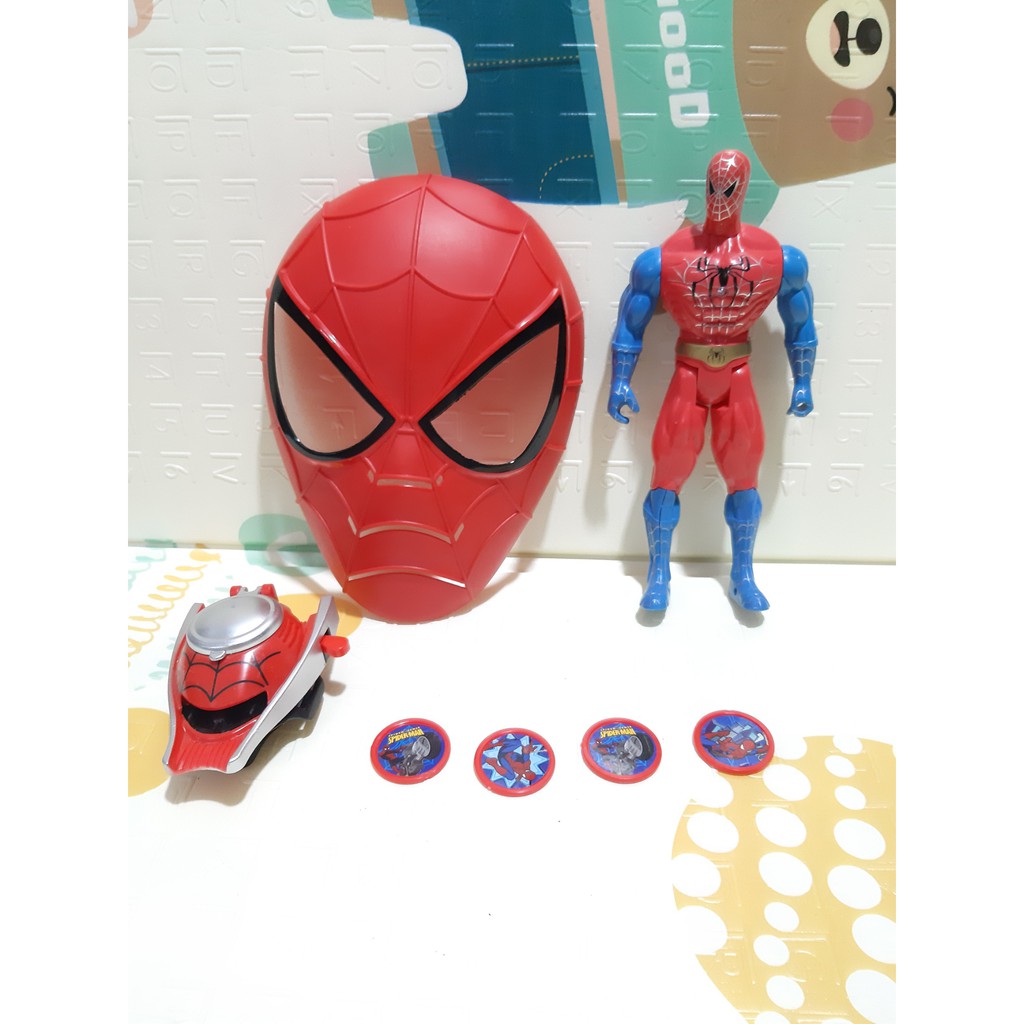 (RẺ VÔ ĐỐI) Bộ đồ chơi siêu nhân cầm tay có đèn chiếu sáng kèm theo chiếc mặt nạ Spiderman và đồng hồ bắn ra xu cực bền