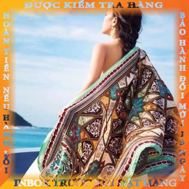 Khăn Choàng Boho Thổ Cẩm Đi Biển Hoạ Tiết Xanh Nhẹ Nhàng sáng Da queliery