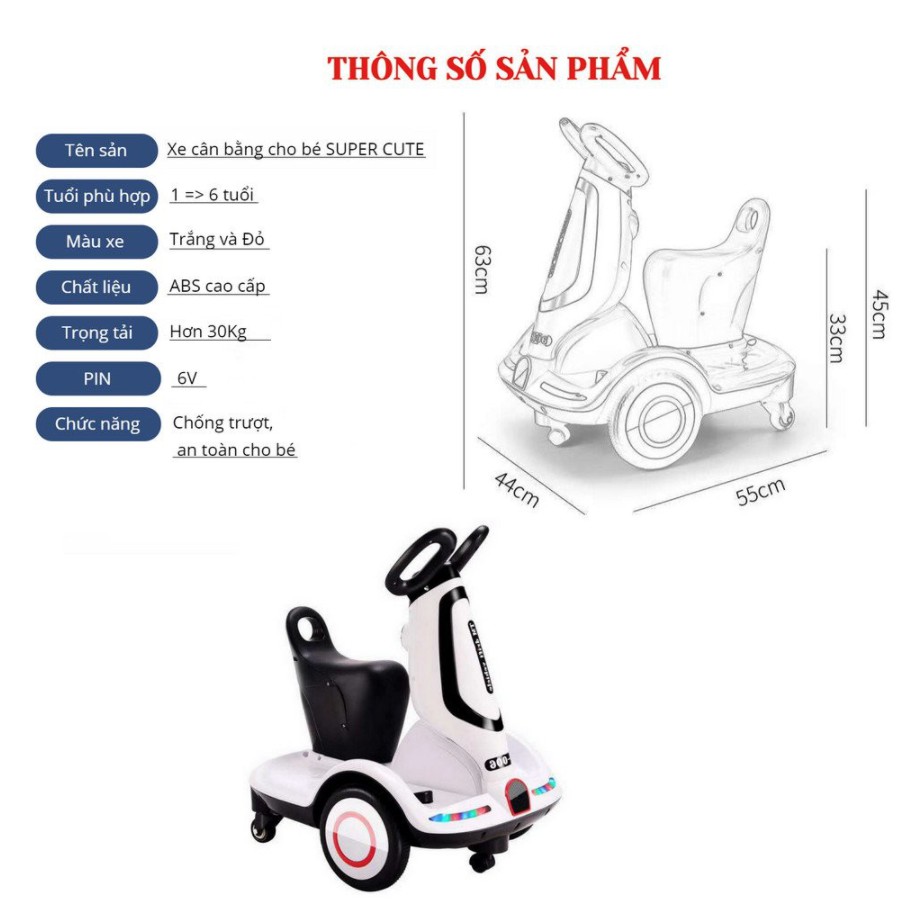 Xe điện tử , cân bằng đứng và ngồi thoải mái cho các bé.