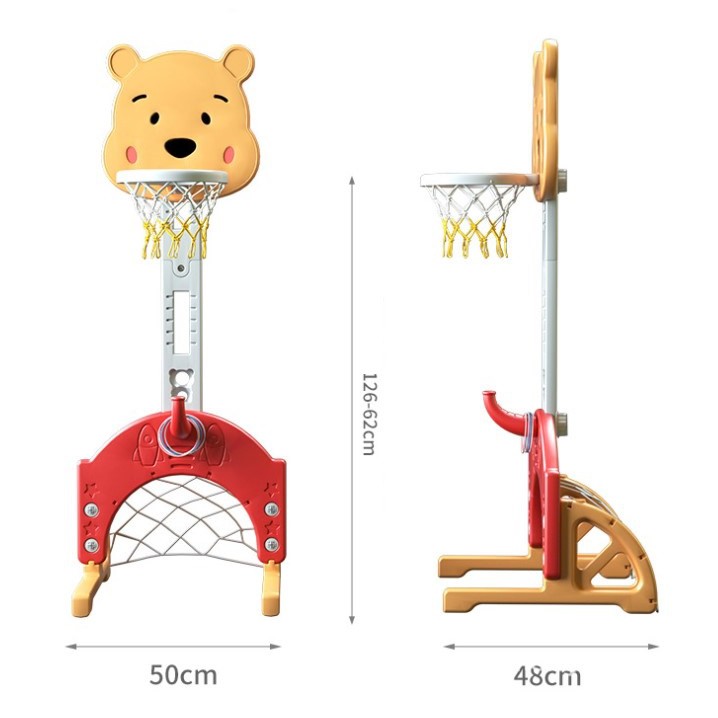 Giá đỡ bóng rổ trẻ em có thể nâng lên và hạ xuống trong nhà cho bé 1-6 tuổi - Đồ chơi bóng rổ tại nhà cho bé hình gấu