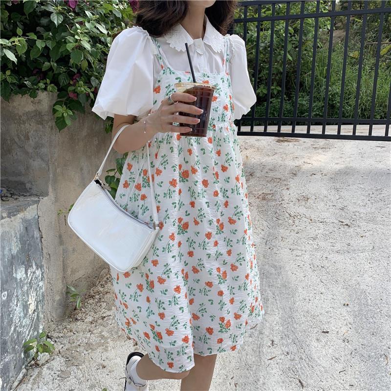 Đầm hai dây in hoa thời trang mùa hè dành cho nữ sinh