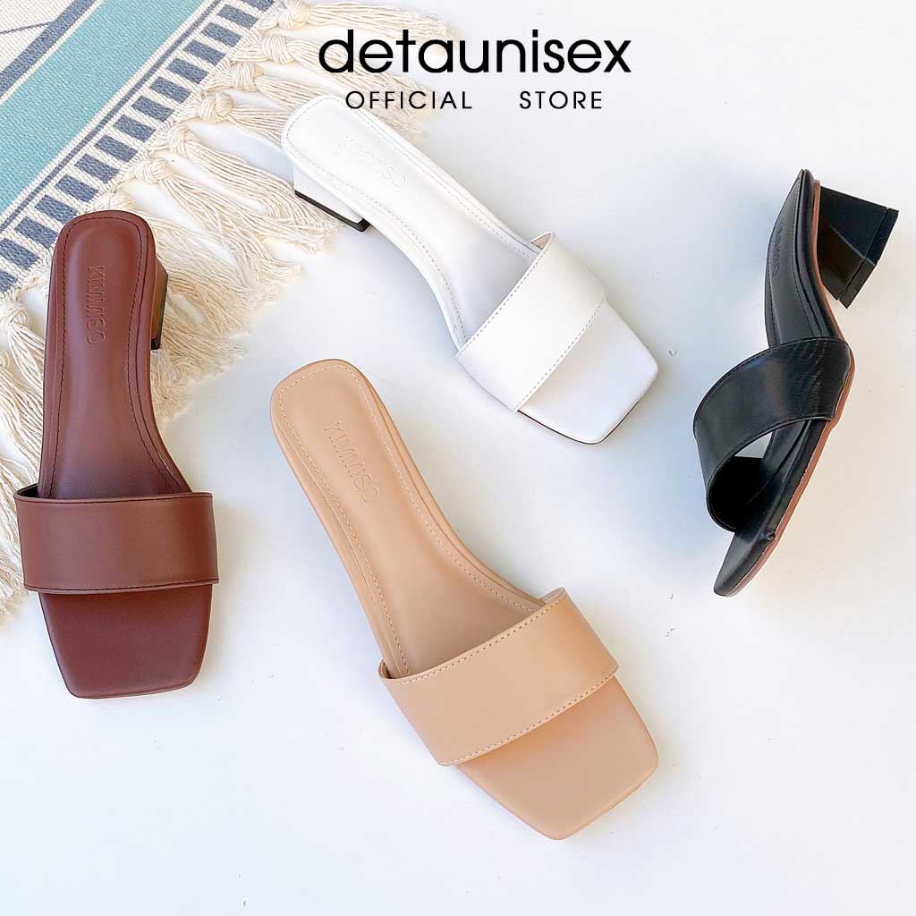 Dép cao gót nữ quai ngang guốc gót trụ cao 5cm Detaunisex - G505