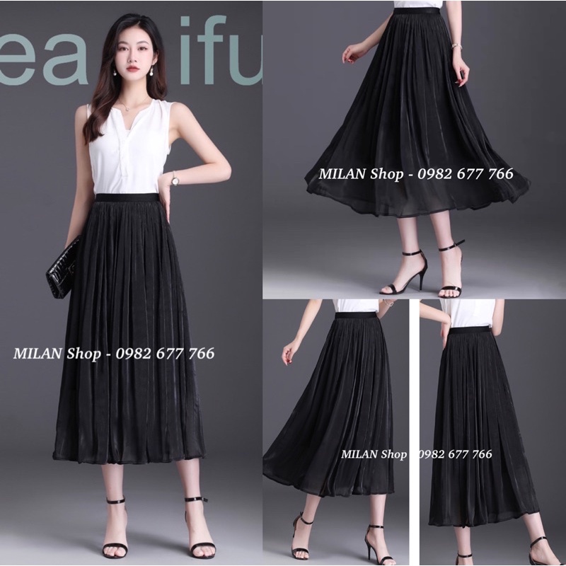 Chân váy lụa tơ bóng suôn mượt sang chảnh