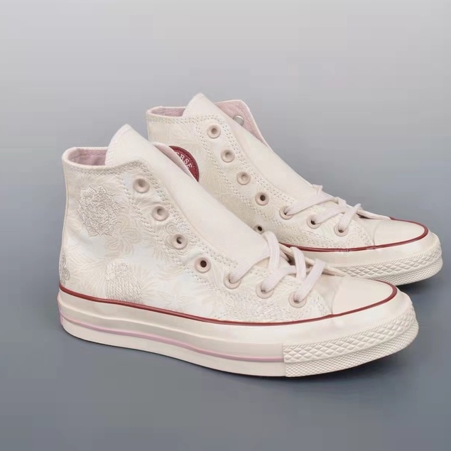 OFF WHITE Converse Giày Thể Thao Cao Cổ Thêu Hoa Phong Cách Trung Quốc Cho Nam Và Nữ Mã 1434