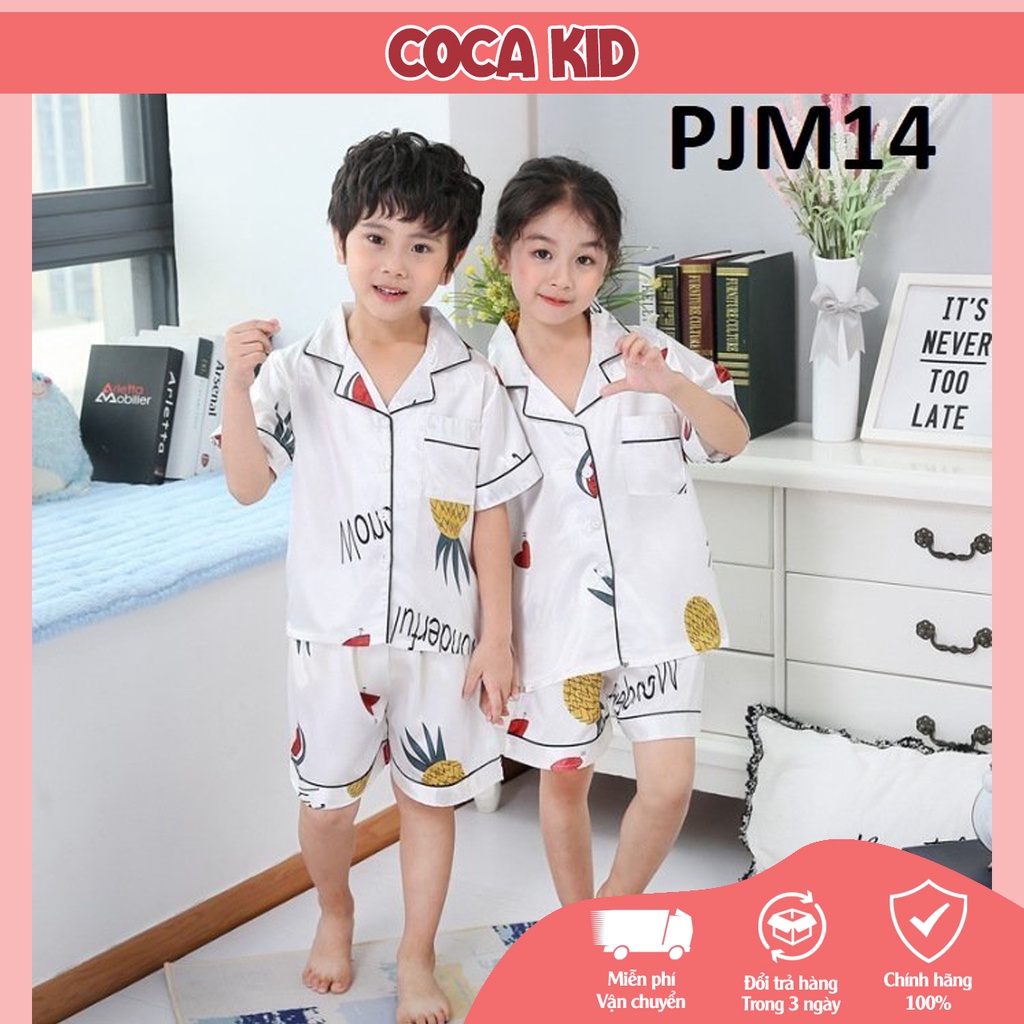 Đồ Ngủ Ngắn Tay Cho Bé, Bộ Pijama Ngắn Tay Bé Trai, Bộ Pijama Cho Bé Gái Chất Lụa In Hình Cực Yêu Cho Bé Từ 8kg - 39kg