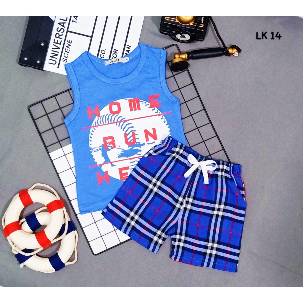 Đồ bộ bé trai size đại áo sát nách thun cotton VNXK quần phối sọc Jennie kids J492