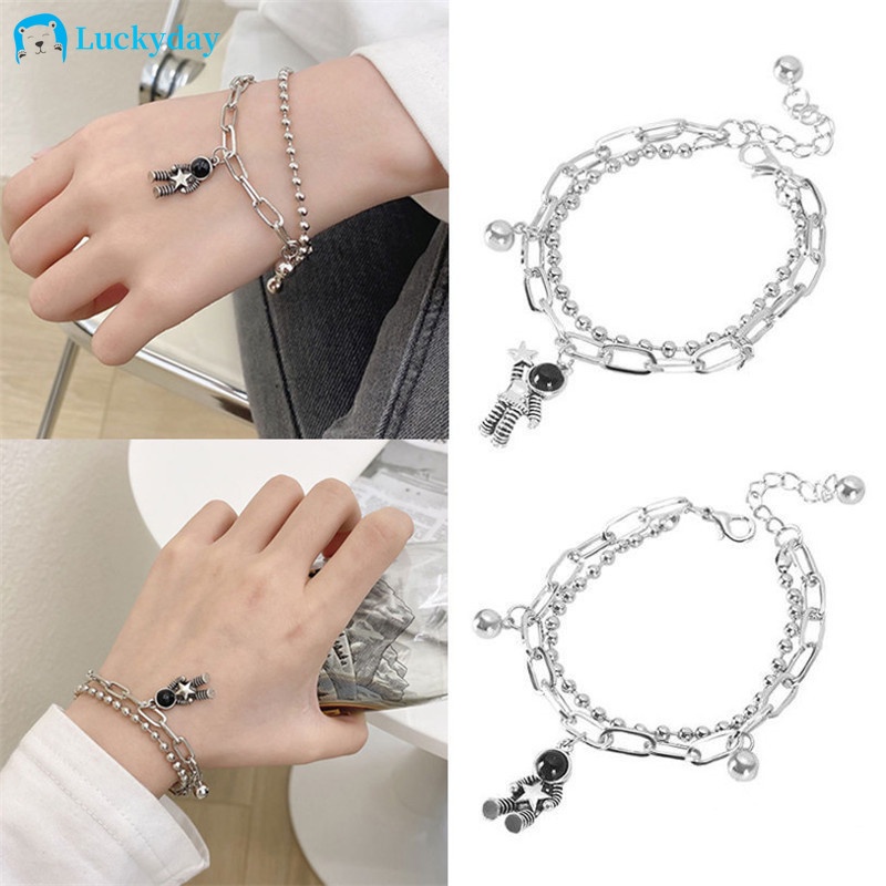 Vòng Tay Hai Lớp Mặt Hình Phi Hành Gia Từ Tính Thời Trang Cho Nữ