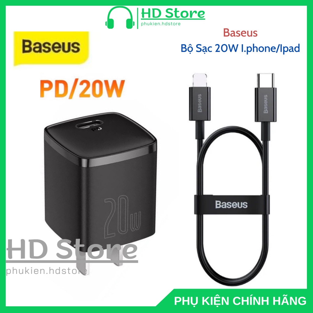 Bộ sạc Ba.seus sạc Super Si sạc nhanh 3A/PD 20W/Q.C3.0 dành cho IP kèm cáp dài 1m - phukien HDstore