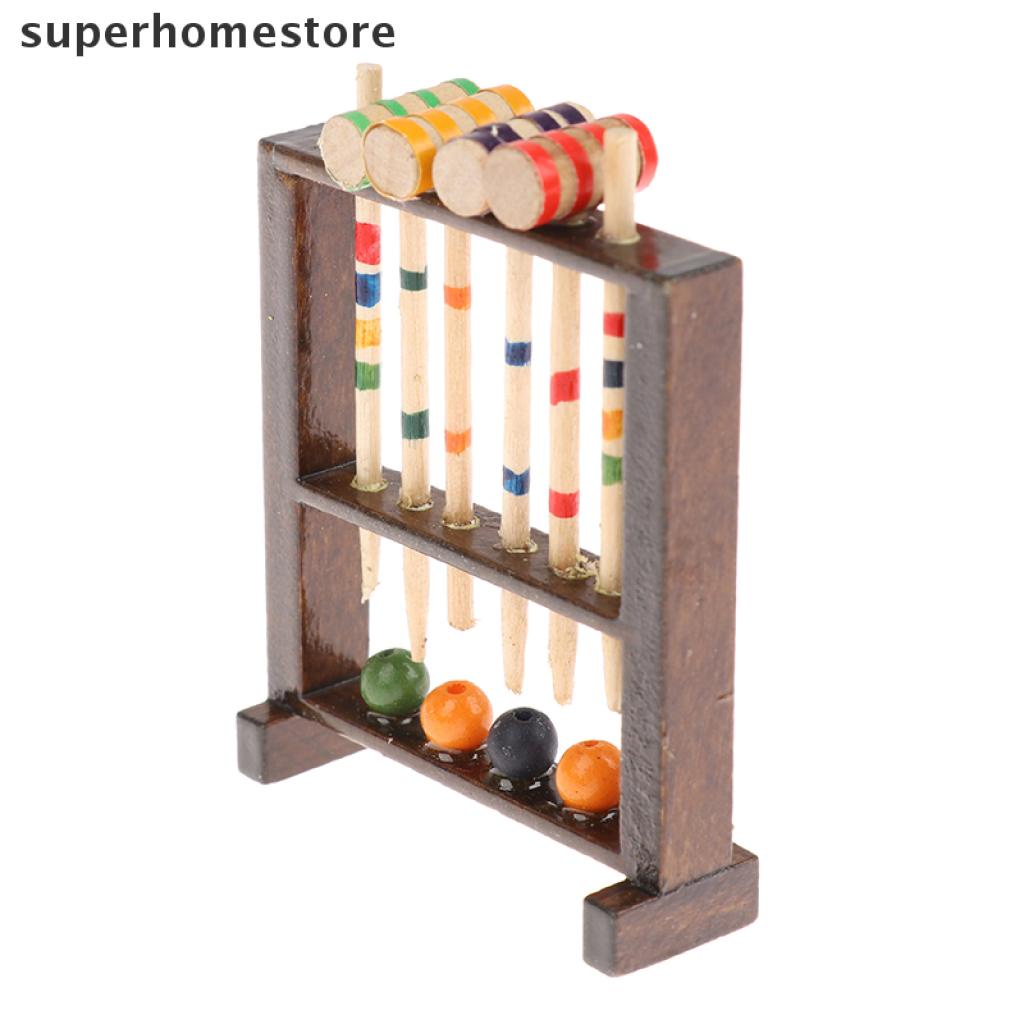 [superhomestore] 1:12 Dollhouse Miniature Wooden Croquet Game Set Doll House Sports Decor Toy New Stock