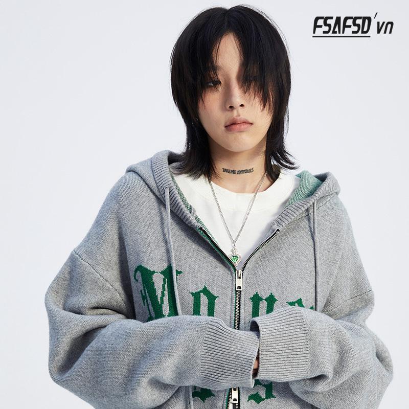 Áo Khoác Cardigan Dệt Kim Dáng Rộng Phối Hai Khóa Kéo Thời Trang Thu Đông Cho Cặp Đôi