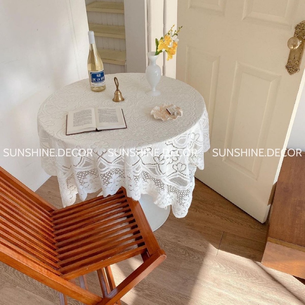 Khăn trải bàn thêu ren hoa, tab đầu giường phong cách Hàn Quốc-Sunshine.decor-Poly