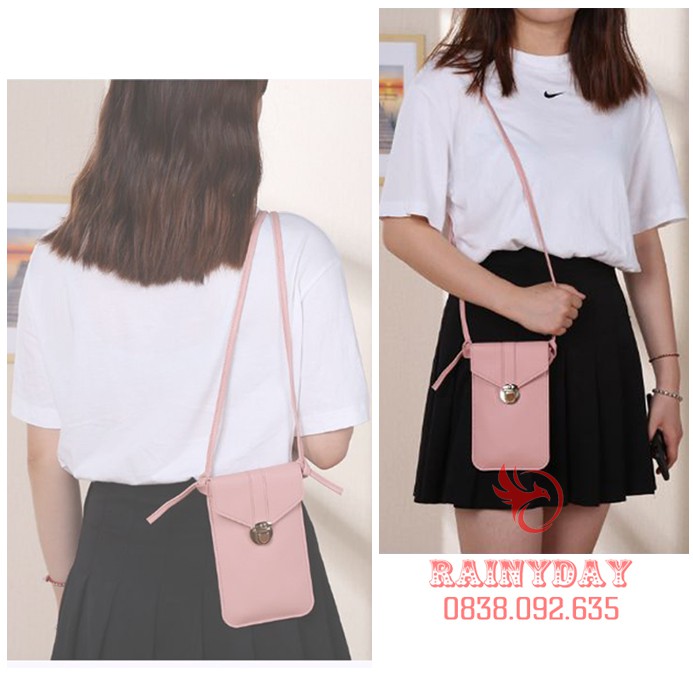 Túi đeo chéo nữ nhỏ mini đựng điện thoại đi chơi thời trang bằng da 2 ngăn sau trong suốt cảm ứng | BigBuy360 - bigbuy360.vn
