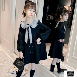 Đầm Bé Gái Tay Dài Cổ Peter Pan