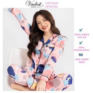 Bộ Đồ Nữ Mặc Nhà Pijama Lụa Cao Cấp VADESI Quần Áo Dài Tay Sau Sinh Bầu Thấm Hút Co Giãn Nhẹ Nhiều Màu Nữ Tính