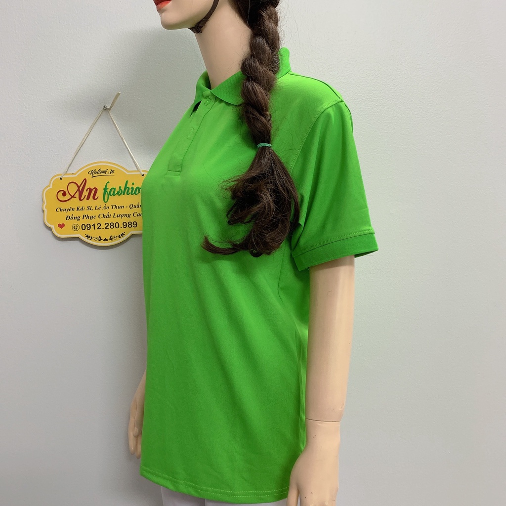 Áo polo màu xanh lá vải poly Thái cao cấp cho nam nữ _ Hình chụp thật