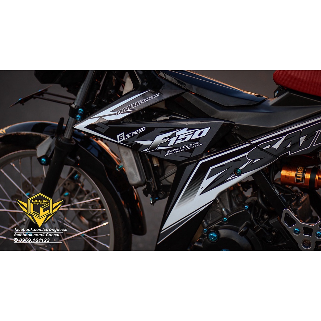 TEM RỜI cho Satria đen - mãu F150 sọc xám trắng - không bay màu