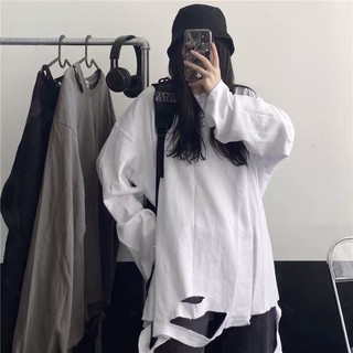 [ORDER+ẢNH THẬT] Áo sweater - áo thun thu đông dài tay màu trơn rách cách điệu form rộng unisex Ulzzang đơn giản mà chất