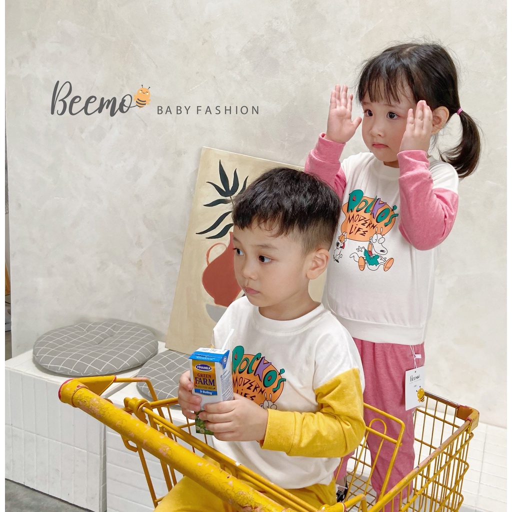 Bộ cotton unisex cho bé, bộ thun hoạ tiết hoạt hình siêu yêu