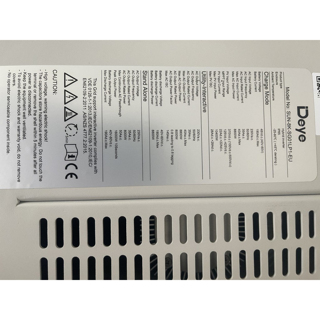 BIẾN TẦN HÒA LƯỚI LƯU TRỮ DEYE 8KW 1 pha, INVERTER HYBRID DEYE 8KW Model: SUN-8K-SG05LP1-EU