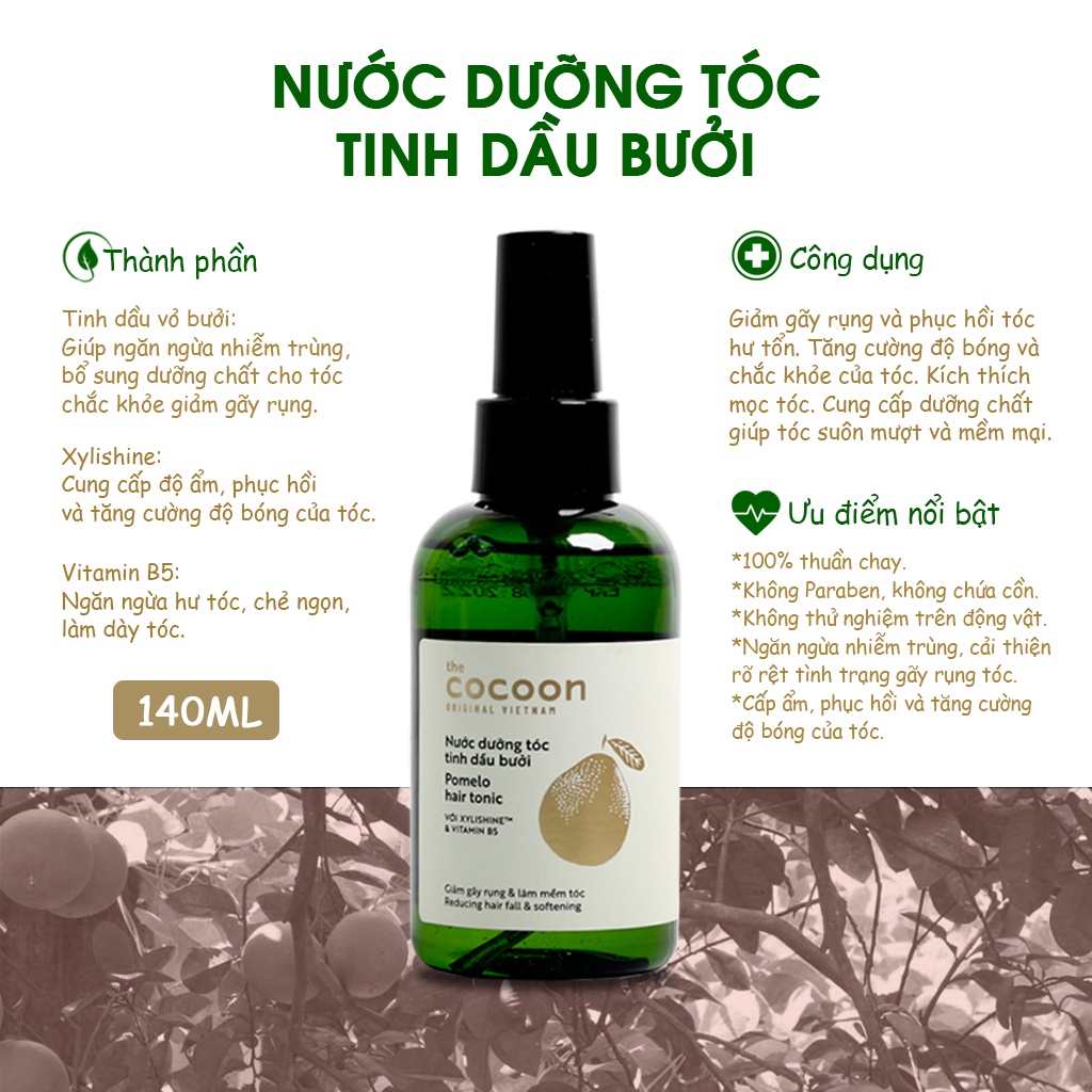 Nước Dưỡng Tóc Tinh Dầu Bưởi CoCoon Pomelo Hair Tonic 140ml - VIOLETPHAM