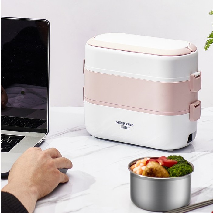 Hộp cơm cắm điện MINISTYLE 2 tầng 4 bát inox có chế độ giữ nhiệt, hâm nóng và tự nấu chín thức ăn đa chức năng GUDEO | BigBuy360 - bigbuy360.vn