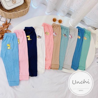 Quần Dài Len Tăm UNCHI 10 Màu In Hình Đáng Yêu, Quần Sơ Sinh Đáp Đũng Đóng Bỉm Cho Bé Trai, Bé Gái Namkidshop (QATE356)