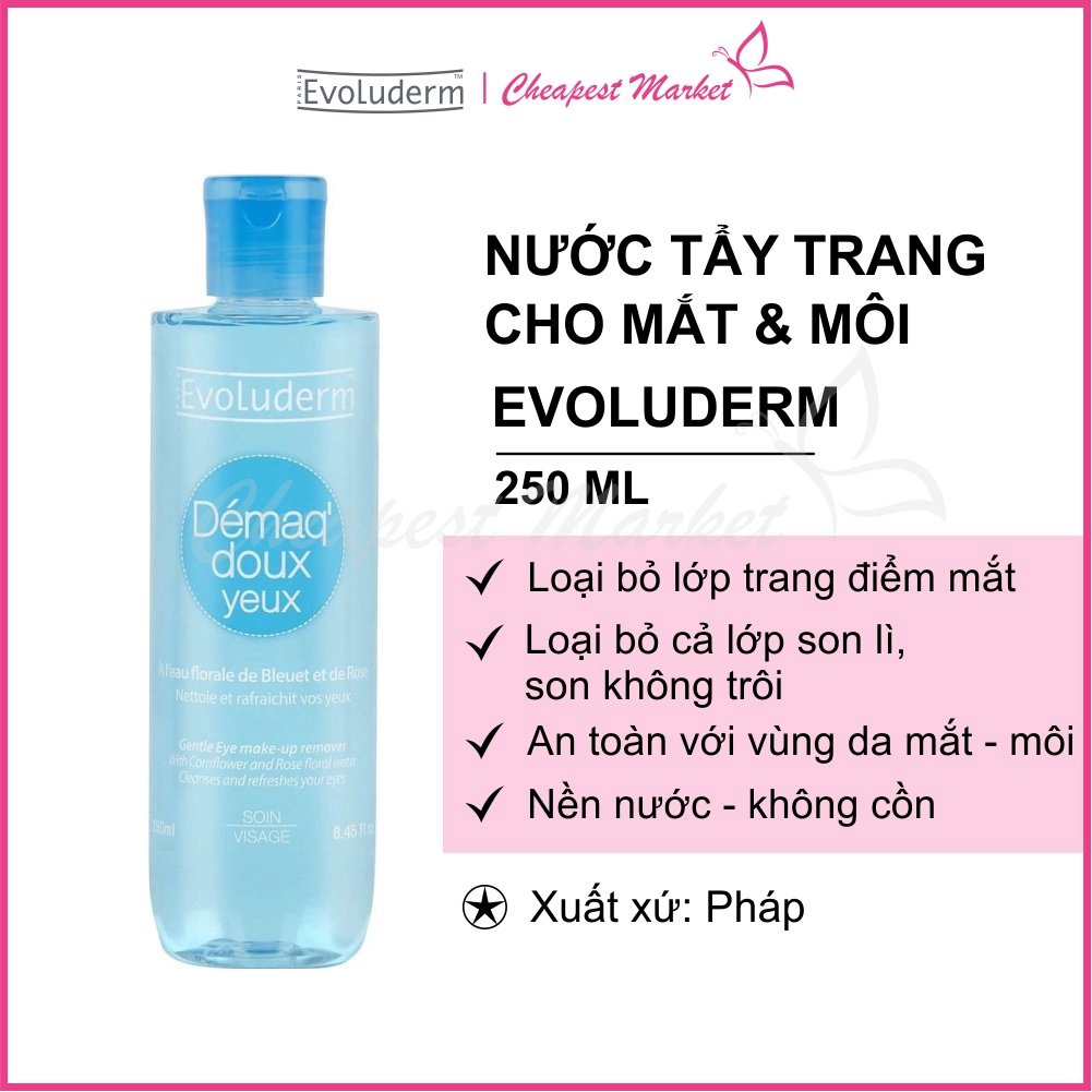 Nước tẩy trang Evoluderm dành cho mắt và môi tinh chất Cornflower và Rose Floral Water 250ml