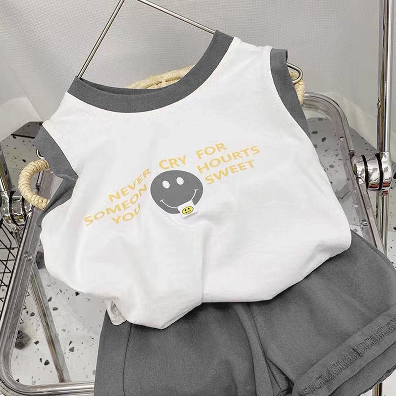 Bộ đồ 2 mảnh gồm áo thun tay ngắn và quần đùi 100% cotton thời trang mùa hè phong cách Hàn Quốc dành cho trẻ em