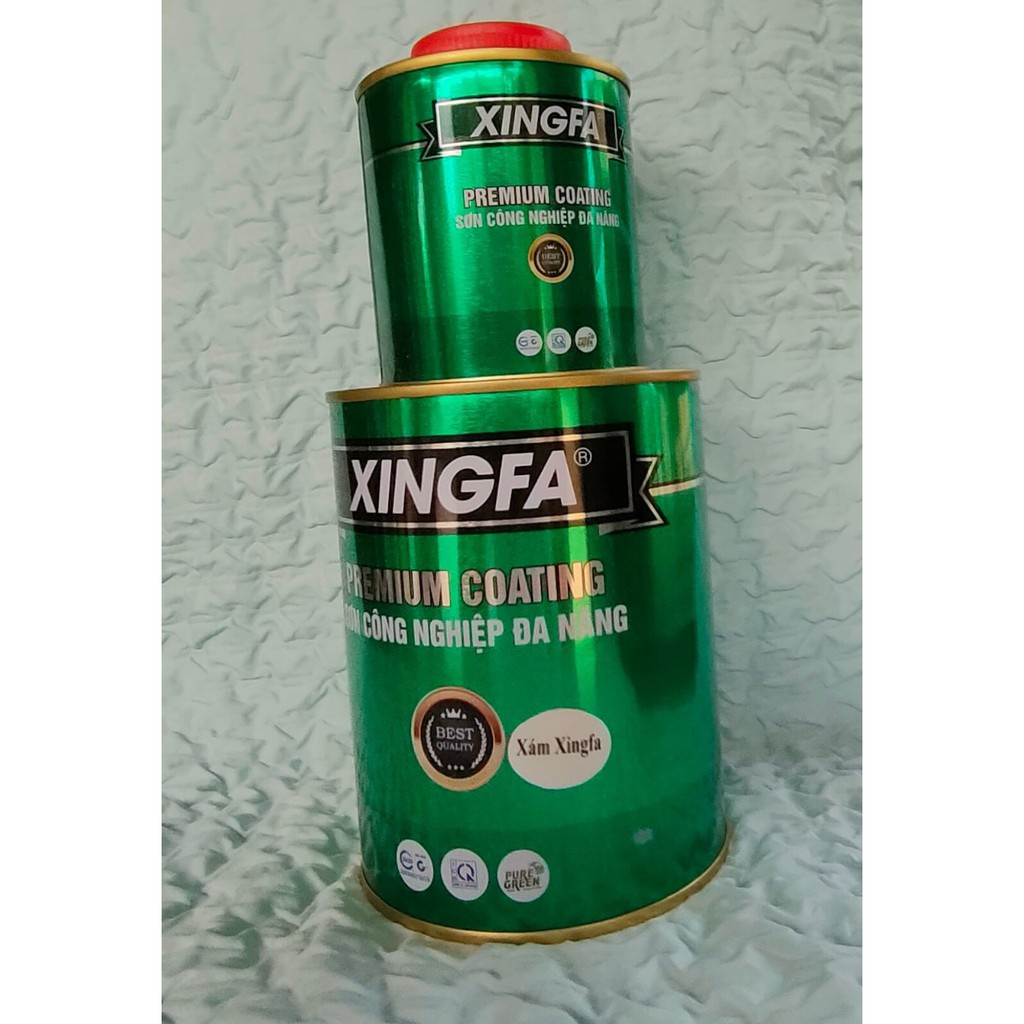 Sơn công nghiệp đa năng Xingfa hệ 2k màu xám xingfa cặp 1.2kg dùng cho sắt mạ kẽm