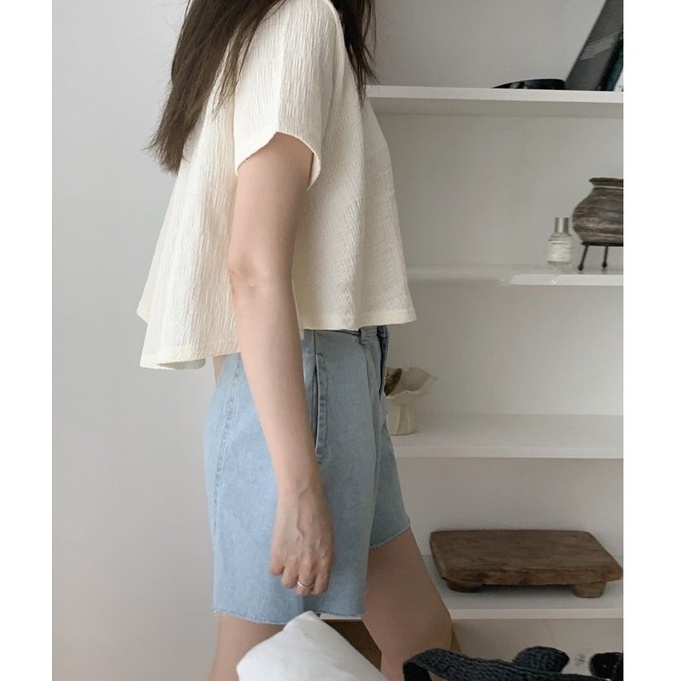 Áo Thun Tay Ngắn Cổ Tròn Màu Sắc Đơn Giản Phong Cách Hàn Quốc